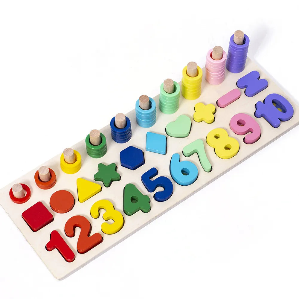 3-in-1 Wooden Educational Toy - Color, Number & Shape Puzzle