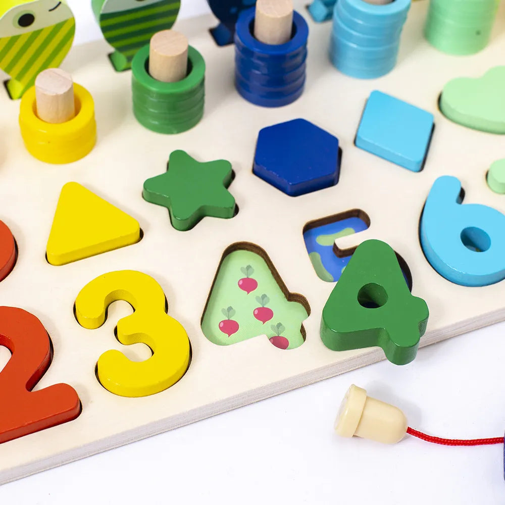 3-in-1 Wooden Educational Toy - Color, Number & Shape Puzzle